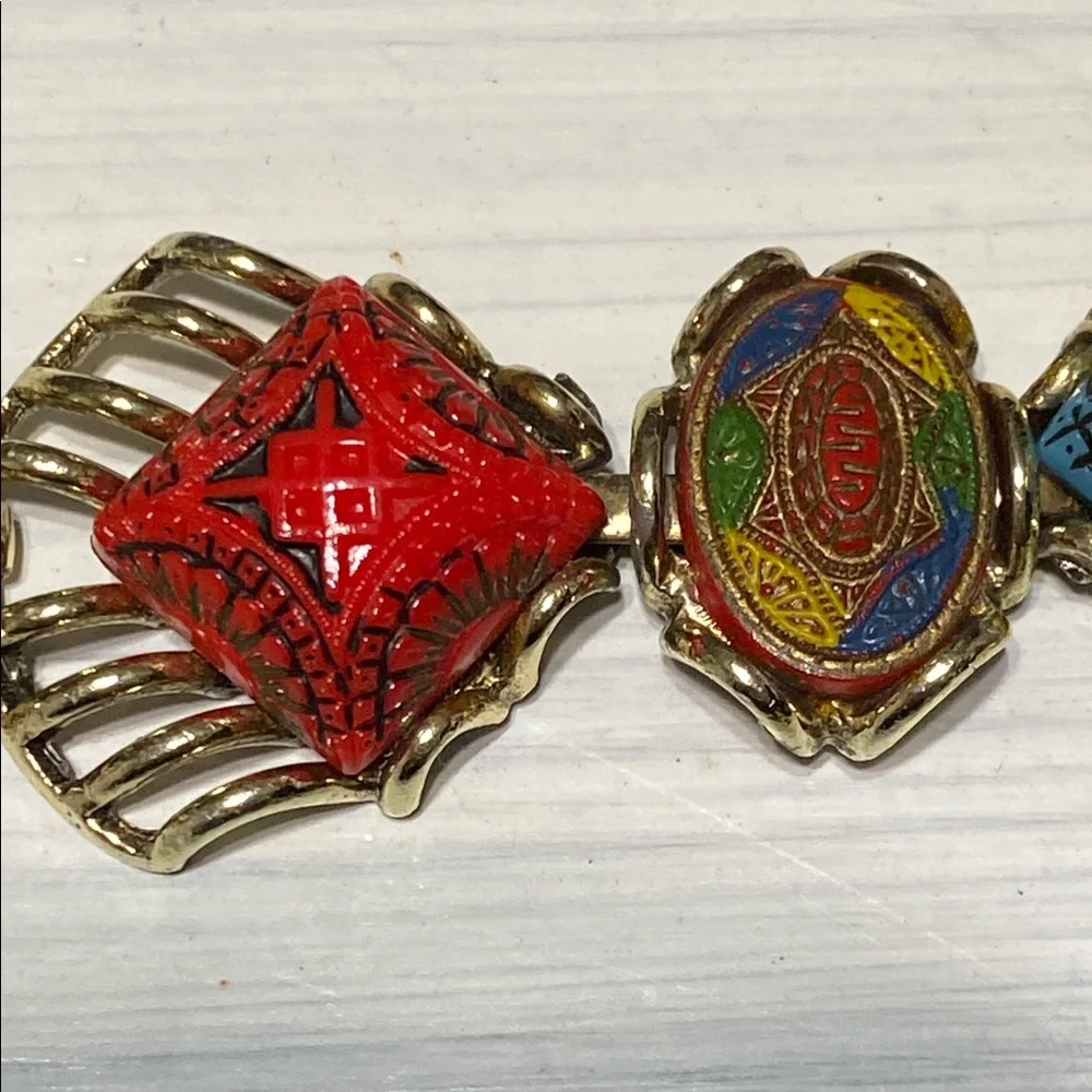 PRETTY Vintage Glass & gold tone Matrix Bracelet jewelry